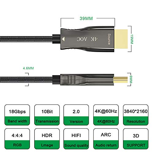 Aieloar 4K Fiber Optic Hdmi Cable, High Speed 18Gbps 4K 60Hz 4:4:4 Hdmi 2.0 Cable Support Arc Hdr10 Hdcp2.2 For Blu-Ray/Tv Box/ 4K Projector/Home Theater（10M/30Ft） #TOP4
