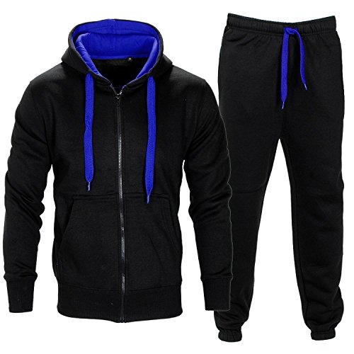 Love My Fashions Survêtement pour Hommes Ensemble Cordon de Contraste Toison Sweat à Capuche Top Bottoms Zip de Jogging Gym Sport Sweat Costume Un Pantalon Grande Taille, Noir Bleu, 5XL