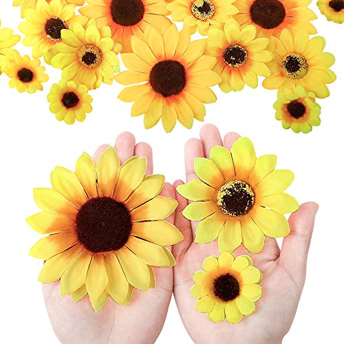 Cewor 250Pcs Artificial Silk Sunflower Heads Fall Sunflowers Decor 1.8" 3" 3.9" Fake Faux Flower Heads Yellow Floral For Wedding Centerpieces Home Decoration Garden Wreath Art Craft (Multi Size) #TOP2