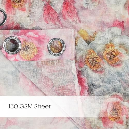 Image of haus & kinder Sheer Door Curtain 7 Feet Long Pack of 1 Door Curtain, 7 Feet Curtain for Door, Light-Filtering & Breathable (Weathered Bloom, Multicolor 114x213cm)