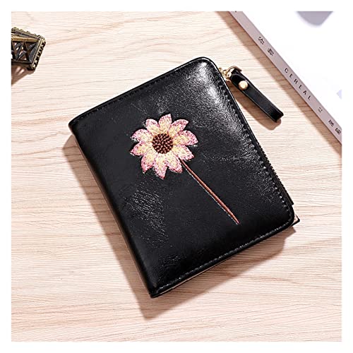 PU Leather Women's Short Wallet Embroidery Photo Card Holder Zipper Hasp Casual Mini Coin Purse Ladies Folding Clutch(E)