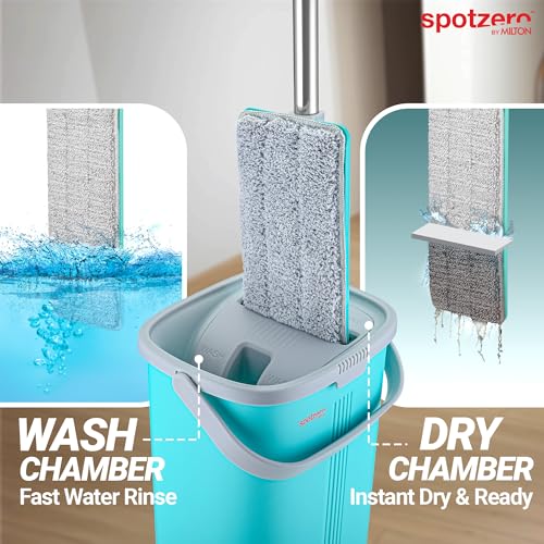 Image of Spotzero By Milton 2-1 Flat Mop I Wash and Dry Chamber I Flexible Head I Premium 4X Absorbent Microfiber Refills I Floor Plus Wall Mop I Long Handle I Compact- Lightweight I 5 Litre