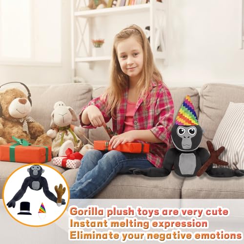 XcnPer Gorilla Tag Plush, Gorilla Tag Animal with 2 Hats and 1 Branch Scepter, Soft Stuffed Animal for Fans and Game Lovers, Great Gift for Fans, 20cm x 25cm Plus - Image 4