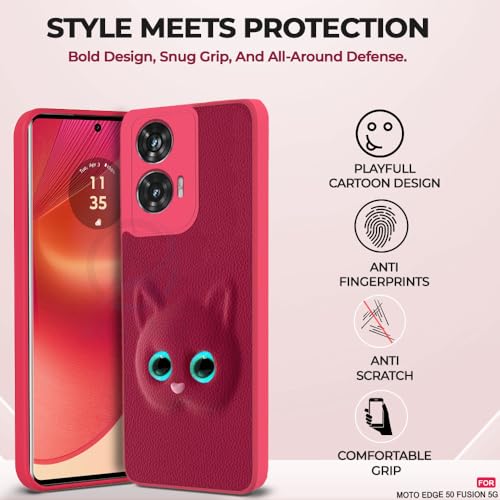 Image of AESTMO Back Case Cover for Moto Edge 50 Fusion / G85 5G Back Cover | 3D Cat Cover | Leather Finish | Full Body Protection | Camera Protection Back Cover for Moto Edge 50 Fusion / G85 5G (Pink)