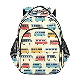Mnsruu Farbenfroher Busfahrzeug-Rucksack für Kleinkinder, Kinder, Jungen, Mädchen, Schule, Büchertasche, Vorschule, Kindergarten, Elementarreiserucksack, A01226, S