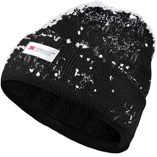 Waterproof Winter Fleece Lined Beanie Hat for Men Women Warm Knit Cuffed Beanie Thick Skull Cap Unisex Windproof Watch Hat Black