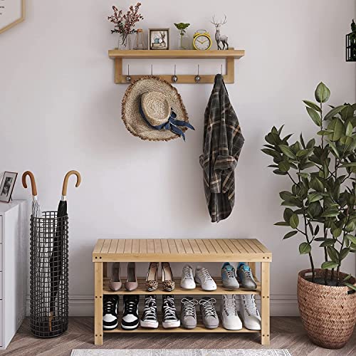Smibuy Coat Hooks With Shelf Wall-Mounted, 29.2 Inch Entryway Coat Rack For Wall, Bamboo Hanging Shelf With 5 Double Metal Hooks For Bathroom, Bedroom, Kitchen, Living Room, Mudroom (Natural) #TOP4