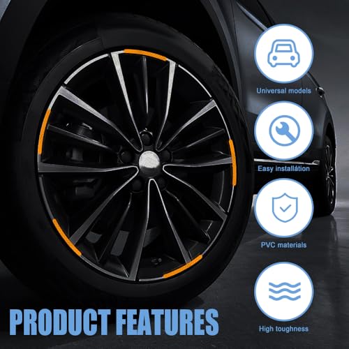 Image of 20PCS Reflective Car Wheel Decorative Stripe Stickers, Car Wheel Decals, Night Safety Warning Car Stickers, Anti-Scratch Reflective Rim Stickers Universal for Cars Motorcycles (Orange)