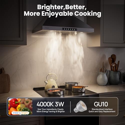 Image of VIKIO HOME 30 Inch Wall Mount Range Hood 900 CFM, Smart Gesture Touch Control, Ducted /Ductless Convertible, Permanent Baffle Filters, Stainless Steel Kitchen Vent Hood, 3-speed