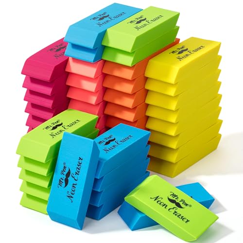Image of Mr. Pen- Pencil Eraser, 48 Pack, Neon Colors | Large Latex Free Block Erasers Bulk for School, Office, Art Sketching, Homework, Exams, Clean Smudge-Free Correction