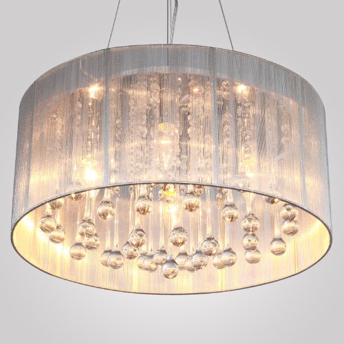 LightInTheBox Modern Silver Crystal Pendant Light in Cylinder Shade Drum Style Home Ceiling Light Fixture Flush Mount Pendant Light Chandeliers Lighting for Bedroom Living Room Dining Room Guest Room