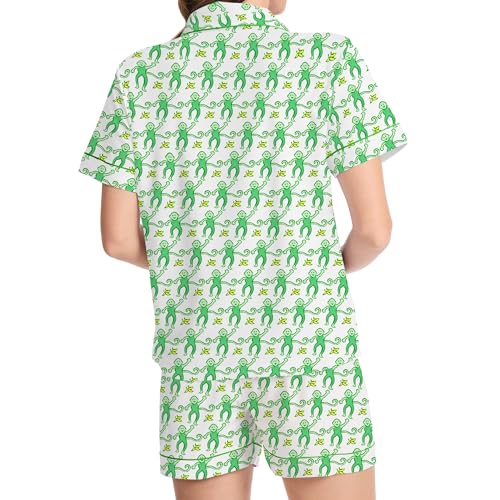 Image of Ammiko Womens Pajamas Set Y2k Loungewear Pajama Button Down Top and Shorts Monkey Beach Short Sleeve Sleepwear Preppy