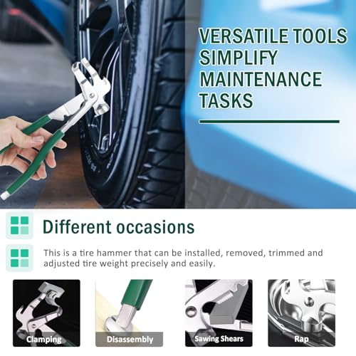Image of Wheel Weight Pliers, Wheel Balancing Weight Plier Hammer Tool, Clip-On Wheel Weights, Tire Weight Removal Tool, Universal Car Repair Tool for Most Cars
