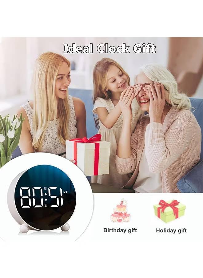 Image of Niloni Digital LED Table Alarm Mirror Twin Bell Clock with Night Light, USB Rechargeable /Battery Operated Loud Bell Metal Alarm Clock for Heavy Sleepers (White 2)