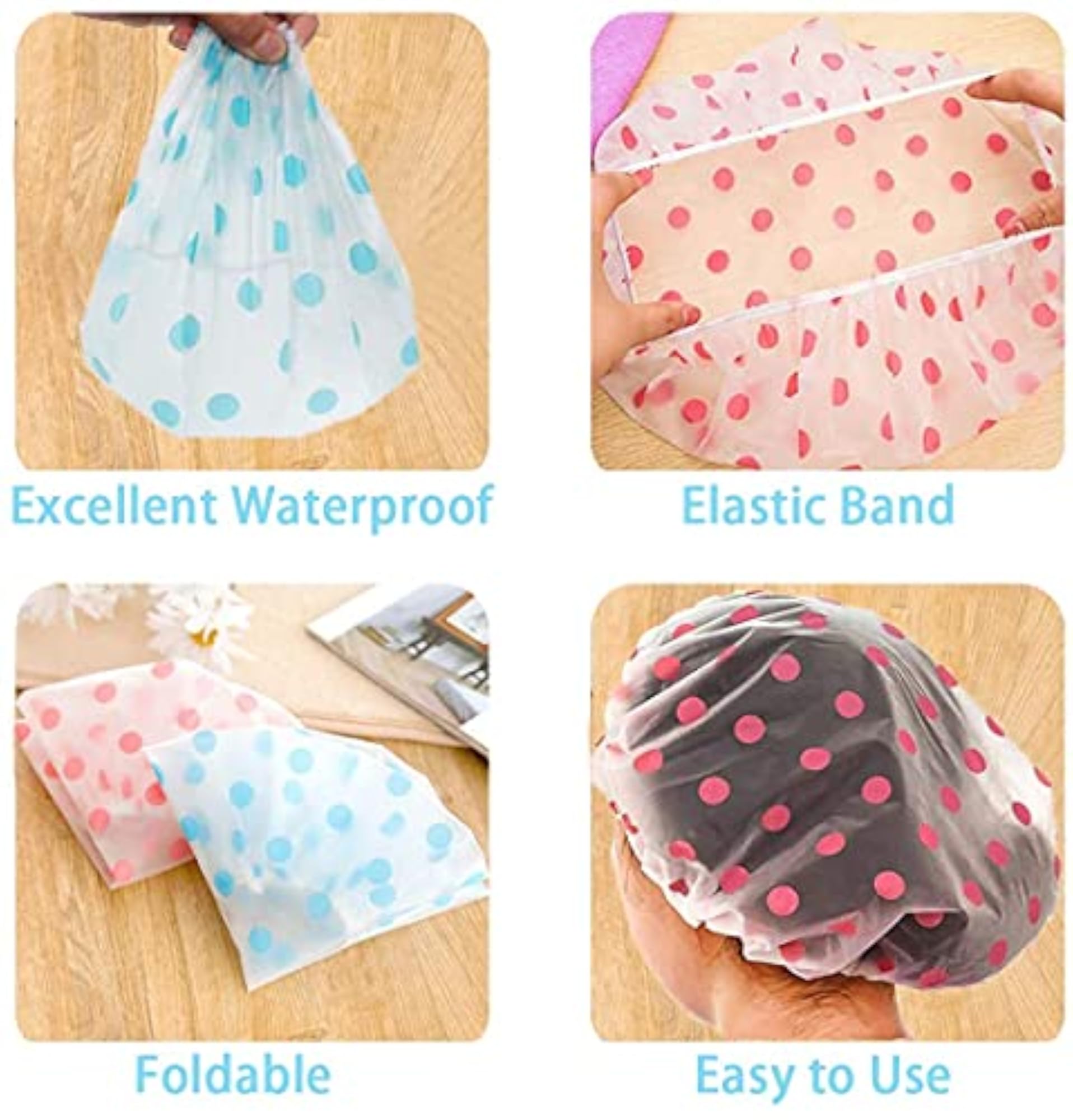 Reusable Waterproof Elastic Shower Cap, Pack of 4