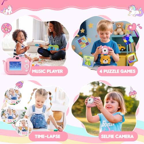 Kids Camera for 3-5 Years Old Girls Gift, 48MP Kids Digital Camera with 32GB SD Card, 16X Digital Zoom, Toddler Camera Toys Christmas Birthday Gifts for Boys Girls - image 3