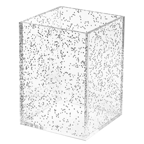 pbf Clear Acrylic Pen Holder for Desk | Clear Pencil Holder | Acrylic Makeup Brush Holder for Vanity | Pen Organizer | Bookmark Holder | Pencil Cups | Desk Organizer (Silver Glitter)