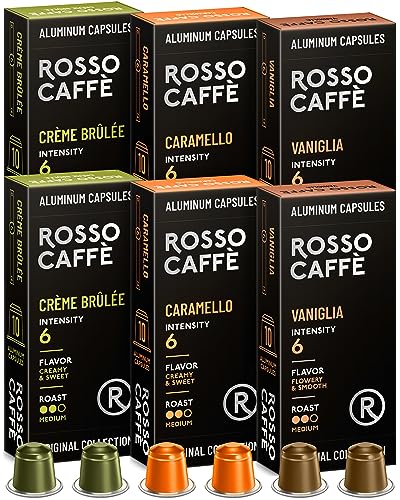 Rosso Coffee Capsules for Nespresso Original Machine - 60 Espresso Pods Vanilla, Caramel, Creme Brulee- Single-Serve Aluminum Coffee Pods - Compatible with Nespresso Original Line Machines (Flavor 60)