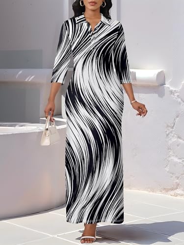 Image of PinkPatty Women's Casual 3 /4 Sleeve Polo V Neck Bodycon Maxi Dress
