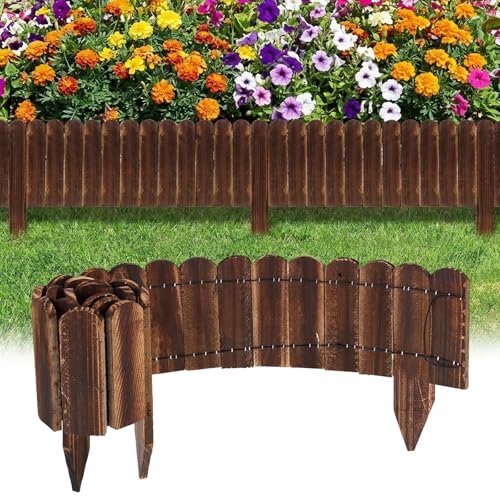 ABIUBIU 2er Set Beeteinfassung & Beetumrandung Holz - 120 x 15 cm mit 10 cm Erdnägel - Rasenkante Beetzaun & Beetbegrenzung Rollborder imprägniert 2 4m Gesamtlänge