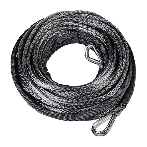 Astra Depot Black ATV UTV Synthetic Rope Extension 50ft 7500lbs Winch Line Cable with Thimbles