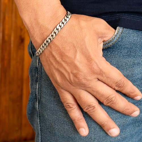 Classic Cuban Link Bracelet for Men - Solid 925 Sterling Silver with Matte Finish - Heavy Curb Hand Chain Bracelet Thick 8 mm - Handmade Vintage Style Jewelry - Gift Box3
