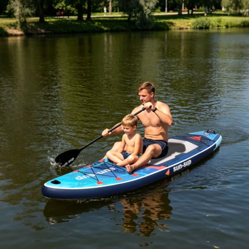 Image of Inflatable Stand Up Paddle Board Extra Wide SUP Board with Removable Fin with Premium SUP Paddle Board Accessories, Wide Stable Design, Non-Slip Comfort Deck for Youth & Adults