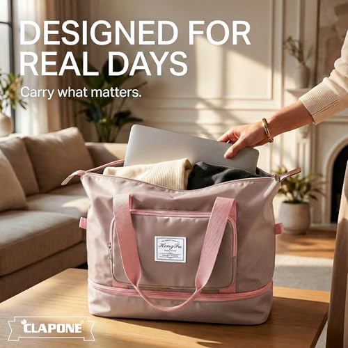 Image of CLAPONE 41 Litre Expandable Nylon Travel Bags for Women /Duffle Bags for Women Luggage /Foldable Vanity Travelling Handbags /Waterproof Hand Bag for Ladies Personal Items (Duffle Bag Pink)