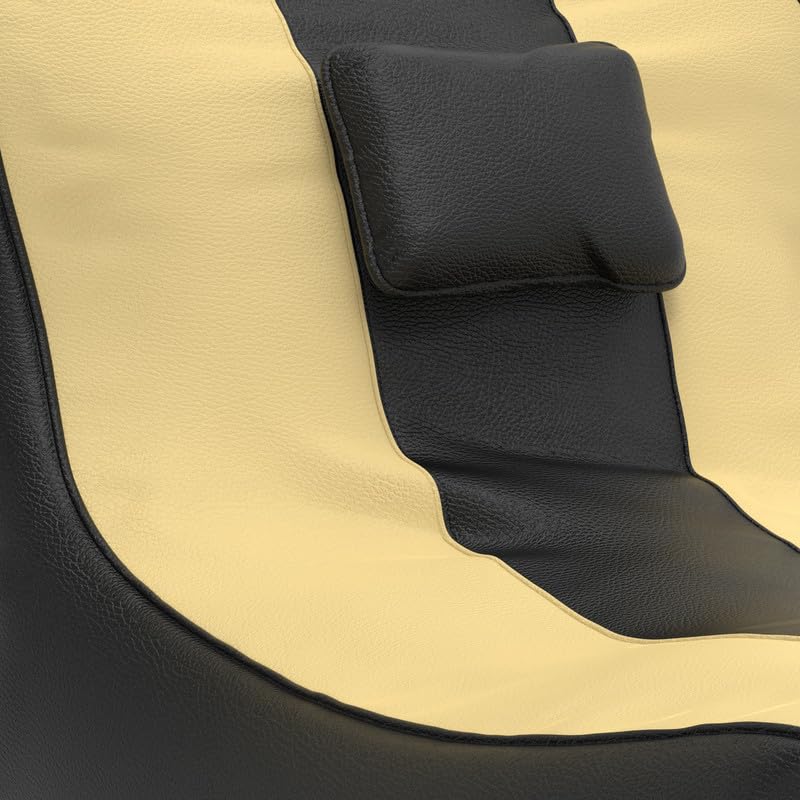 Image of Biggie Bean Bag with Beans Filled 6XL Zuno Lounger-Laziness Pro Max-Crafted for Comfort-Styled for Elegance with Free Cushion & Footrest (Matching Color : Leatherette Black Cream)
