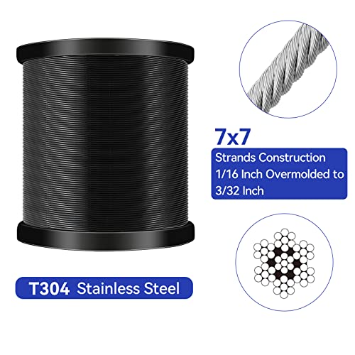 304 Stainless Steel Black Vinyl Coated Wire Rope, 1/16 Inch Overmolded to 3/32 Inch,with Cutter 7x7 Strands Construction,Outdoor Light Guide Wire 1000FT by IFYOGD - Image 2