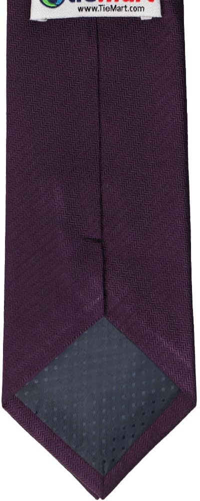 tiemart Eggplant Purple Herringbone Silk Extra Long Necktie