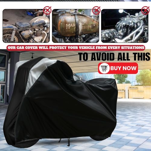 Image of Taffeta Bike Cover Premium Waterproof, Dustproof & UV Protected Two-Wheeler Body Shield | Heavy-Duty, All-Weather Protection | Universal Fit for Motorcycles & Scooters(GT-Black Top Silver Kally)