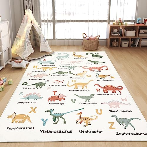 Image of Abeigoi Dinosaur Area Rug - 4x6Ft Large, Soft, Washable, Non-Slip, ABC Animal Alphabet Playroom Carpet Mat for Kids, Bedroom, Nursery, Educational Decor