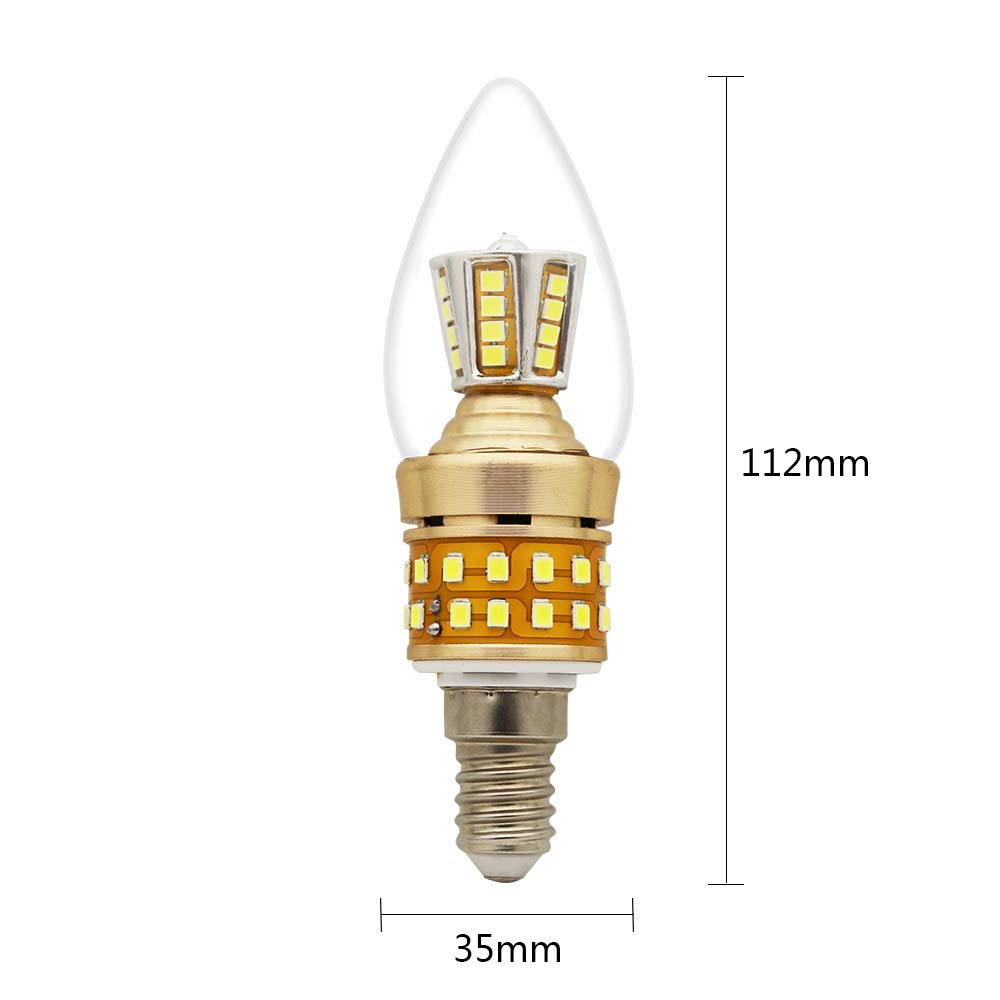 Juego de 12 bombillas LED de bajo consumo (9 W, E14, sustituye a una bombilla de 80 W, 6000 K, ángulo de emisión de 270°), diseño de vela