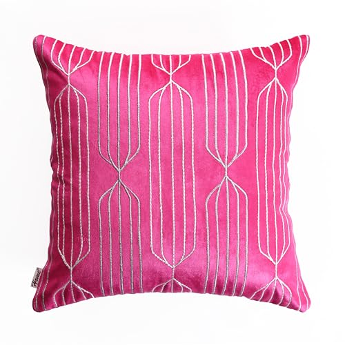 Image of Home - The Best is for You Luxurious Velvet Pink Cushion Covers Embroidered - Set of 2, 16x16 Inch
