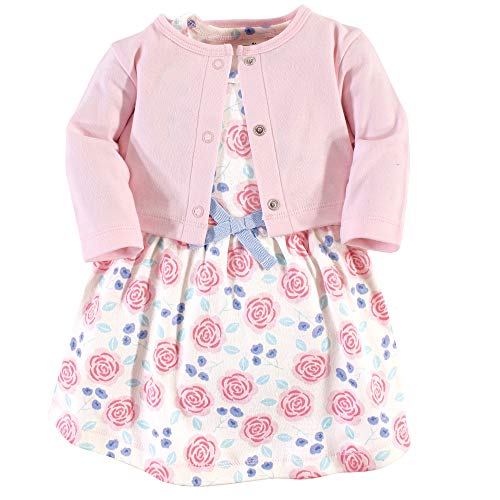 Image of Touched by Nature Infant Toddler Girls Organic Cotton Dress and Cardigan, Rainbows Sunshine