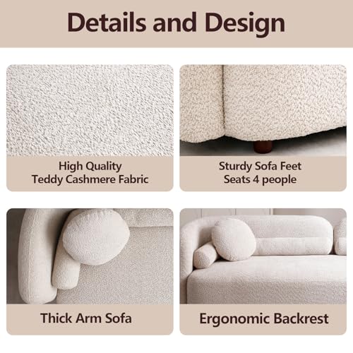 Image of 4-Piece Boucle Sofa Set for Living Room, Modern Curved Loveseat Sofa Set with 2 Loveseats & 2 Accent Chairs, Deep Seat Solid Wood Frame, No Assembly, Beige
