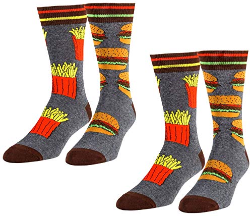 Men s Novelty Food Socks,Bacon and Eggs Socks,Hamburger French Fries Socks,Odd Socks for Men,Gift Socks,2 Packs