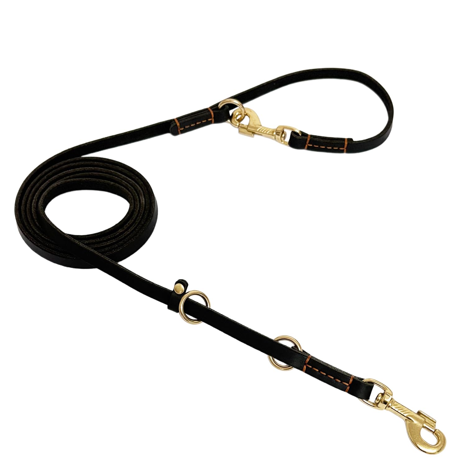 LWBMG Leather Dog Leash 8ft, Multi Function 6 in 1 Leather Leashes for Dogs, Hands Free, Crossbody, Adjustable Waist Belt, Double Ended Training Leash for Medium Large Dogs Black — image 1