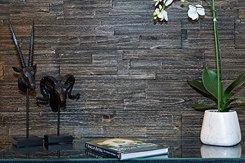 mywoodwall Non-Toxic DIY Wood Wall Paneling Brushed Grain Collection, Timeless Design, 100% FSC Certified Real Wood, Peel/Press Easy Installation, Anthracite, 10.1 sqf (7 Panels - 35-7/16" x 5-7/8")