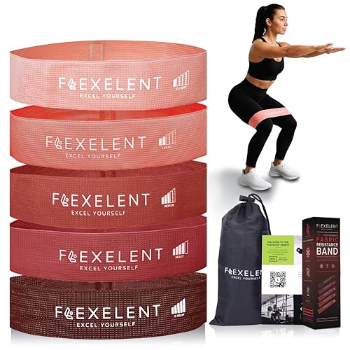 Short Fabric Resistance Bands for Working Out, 5 Strength Levels, Red Set