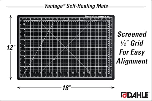 Dahle Vantage 10671 Premium Self-Healing Cutting Mat, 12"x18", 1/2" Grid, 5 Layers for Max Healing, Perfect for Crafts & Sewing, Black