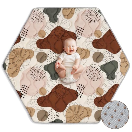 Image of Blissful Diary Hexagon Playpen Mat,52x48 Thicken Soft Playpen Mat fits Regalo Portable Play Yard 48 Inch and Hiccapop 53" PlayPod Playpen,Washable Baby Play Mat for Infants Toddler Kids,Boho Design