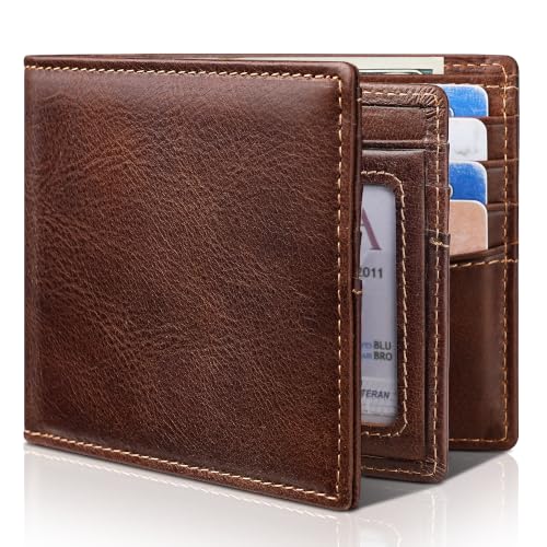 Image of Artpaxy Mens Wallet Bifold Genuine Leather RFID Blocking Wallet for Men with 1 ID Window 15 Card Holders 2 cash pockets 1 Gift Box