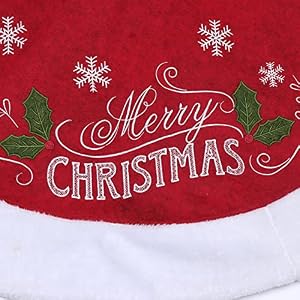 XAMSHOR Christmas Tree Skirt, 48 Inches Embroidered Xmas Tree Skirt with White Trim Holiday Party Ornaments Indoor Outdoor Decorations, Snowflake and Leaves Pattern Red XAMSHOR Christmas Tree Skirt 48 Inches Embroidered Xmas Tree Skirt with White Trim Holiday Party Ornaments Indoor Outdoor Decorations Snowflake and Leaves Pattern Red