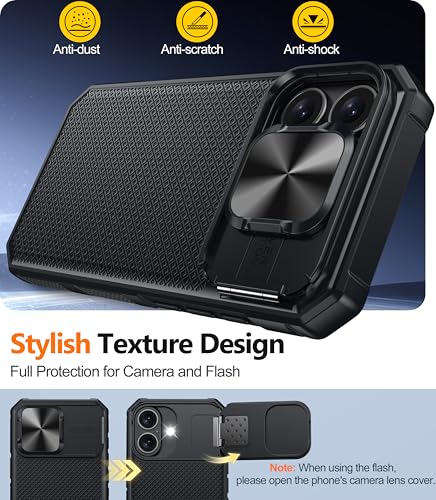 Image of Magnetic for iPhone 17 Case [Slide Camera Cover] [Compatible with Magsafe] [Kickstand] [Military Grade Protection] Shockproof Rugged Case for iPhone 17,Black