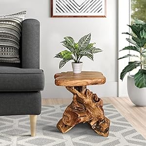Warmaxx Natural Irregular Shape Tree Stump End Table Plant Stand 14″x13″x18″H Solid Cedar Wood Outdoor Rustic Sit Foot Stools Live Edge Coffee Side Table for Living Room Bedroom Outdoor Garden