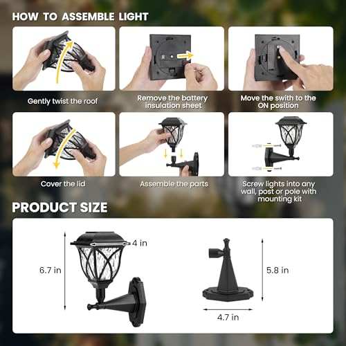 Solpex Solar Lights Outdoor Garden,2 Pack Solar Powered Outdoor Wall Lights, Waterproof Solar Fence Lights Decoration for Patio, Garage, Shed,Yard,Deck,Warm White - Image 6