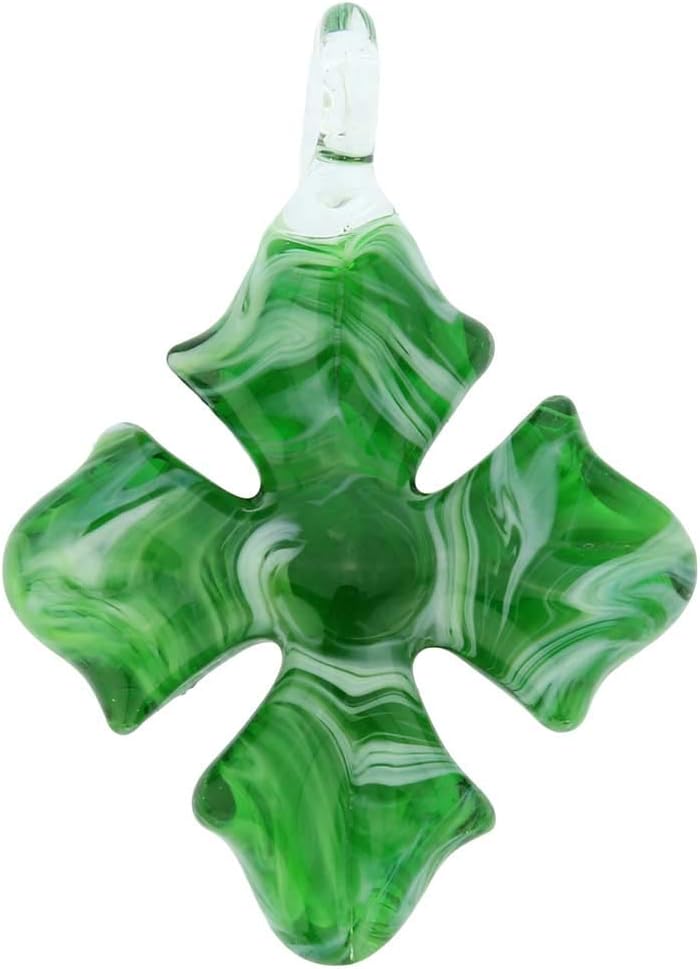 Glass Of Venice Murano Glass Venetian Marble Cross Pendant - Emerald