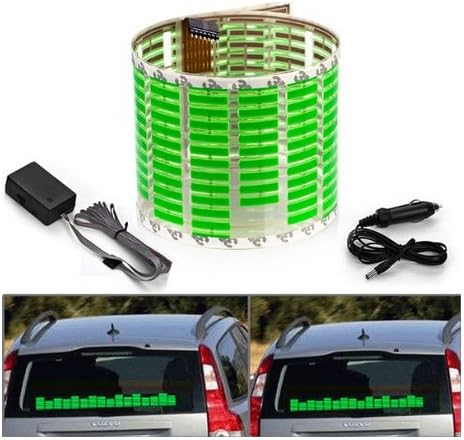 ZETE 45x11cm DC 12V Sound Sensitive Music Beat Activated Car Sticker Equalizer Glow Green LED Light with Car Cigarette Charger Universal Decoration